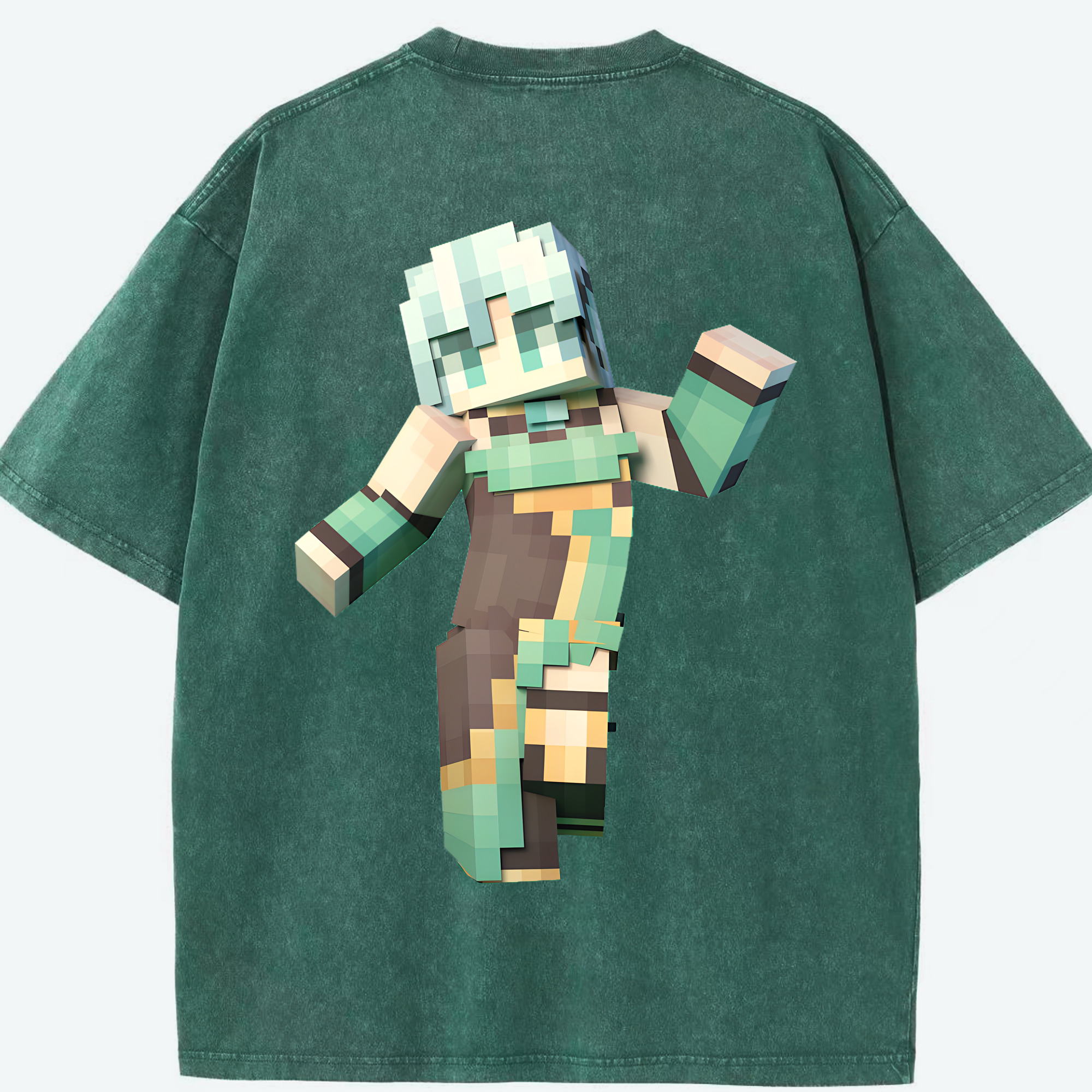 （画像用） マインクラフト ブロックの世界 Minecraft MC Block world 綿100% ヴィンテージ風 半袖Tシャツ（背面プリント）